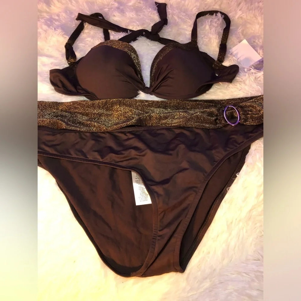 VENUS Brown Glittery Binkini Top NWOT
